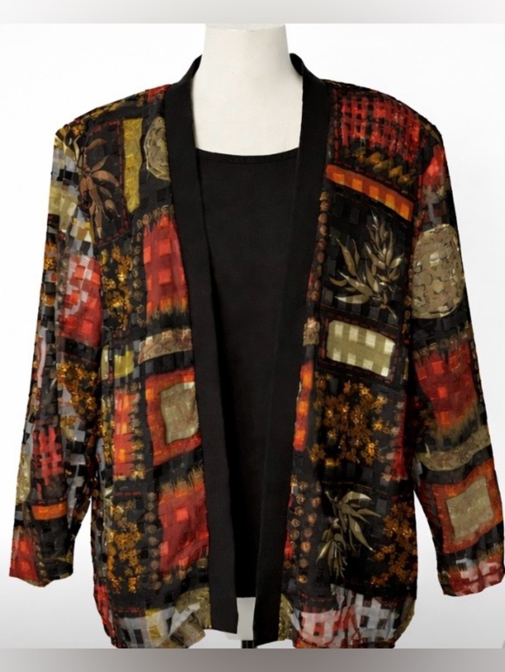 Patchwork Kimono Jacket 2 in 1 Fooler Boho Sheer Lightweight Cardigan